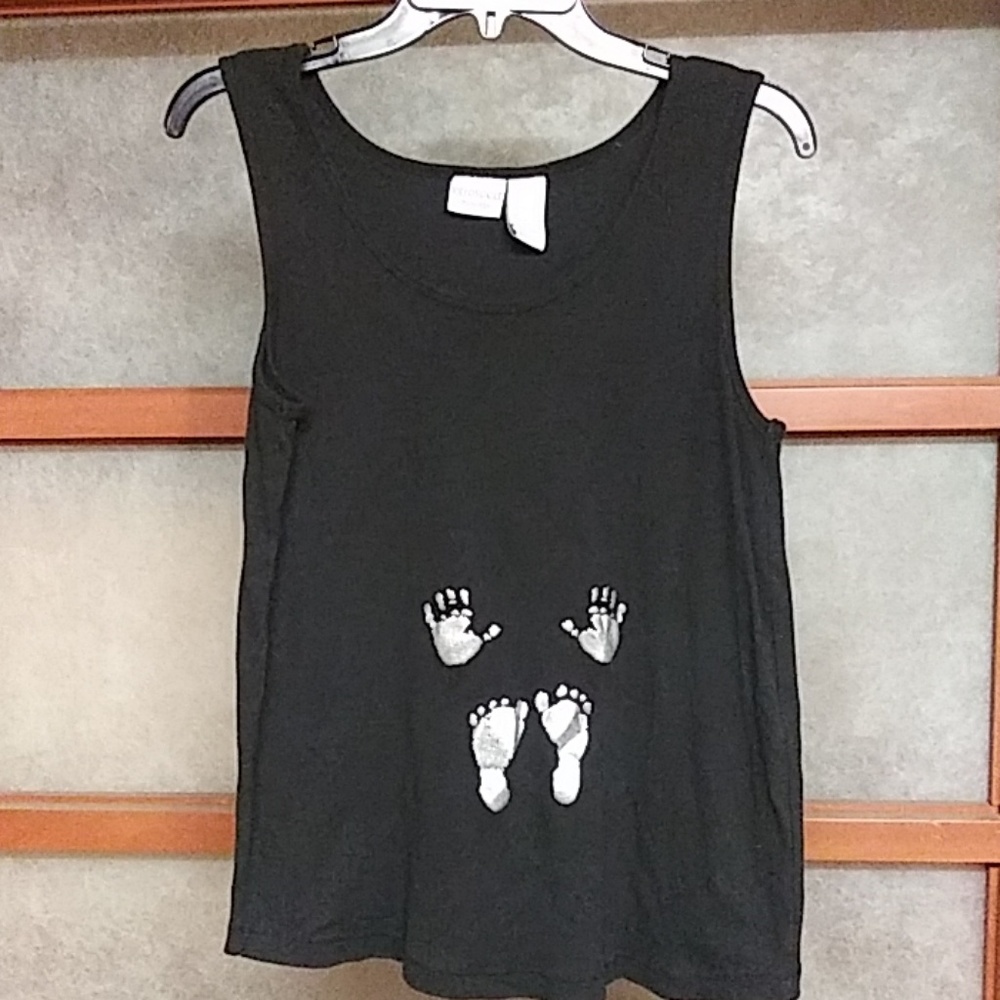 Silver baby hand & foot print maternity tank top